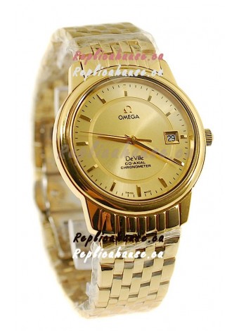 Omega Co-Axial Deville Japanese Gold Watch in Golden Markers