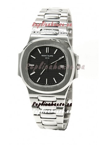 Patek Philippe Nautilus Mens Swiss Replica Watch in Black Dial