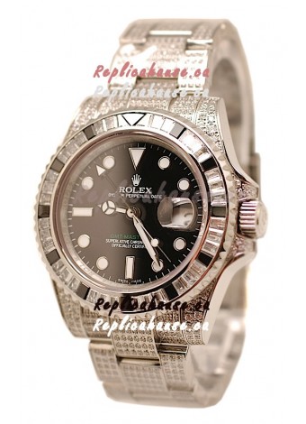 Rolex GMT Masters II 2011 Edition Swiss Replica Watch with Diamonds Casing and Bezel