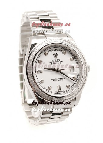 Rolex Day Date Silver Japanese Mens Watch