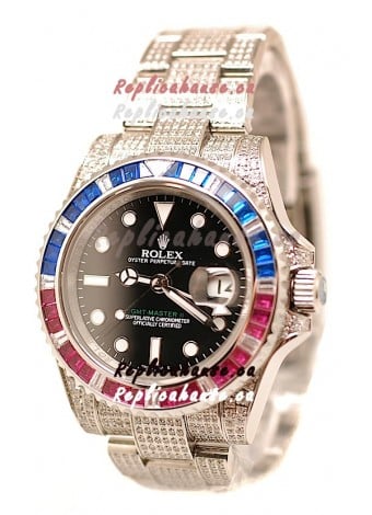 Rolex GMT Masters II 2011 Edition Swiss Replica Watch with Diamonds Casing and Bezel