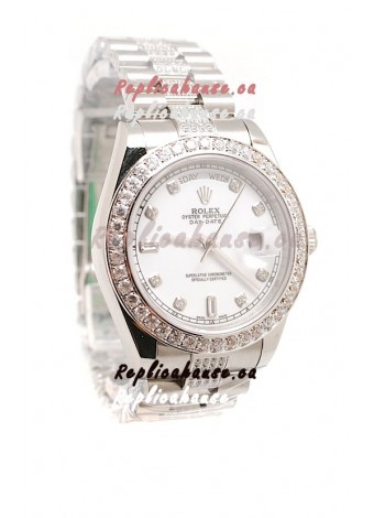 Rolex Day Date Silver Swiss Mens Watch