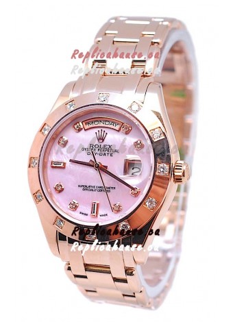 Rolex Day Date Pink Mother of Pearl swiss Replica Watch in Diamond Markers