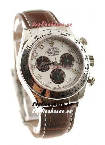 Rolex Daytona Cosmograph Swiss Replica Watch in Brown Leather Strap
