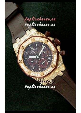 Audemars Piguet Royal Oak Ladies Alinghi Limited Edition Japanese Gold Watch in Maroon Dial
