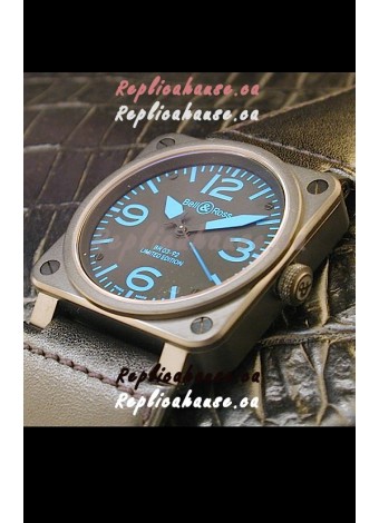 Bell and Ross BR01 92 Swiss Watch in PVD Casing and Blue Markers