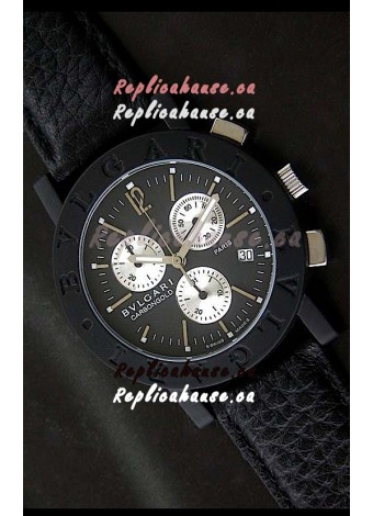Bvlgari Carbongold Japanese Replica Quartz PVD Watch in Black Dial