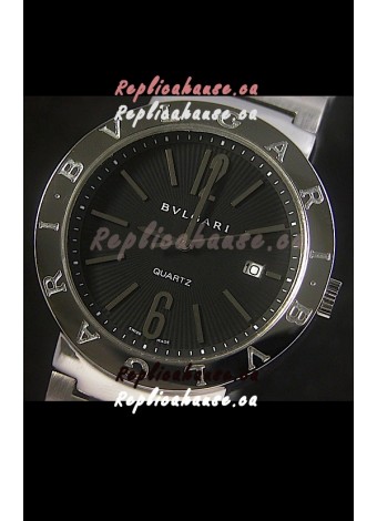 Bvlgari Diagono Japanese Replica Quartz Watch in Black Dial
