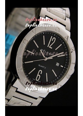 Bvlgari Diagono Japanese Replica Quartz Watch in Black Dial