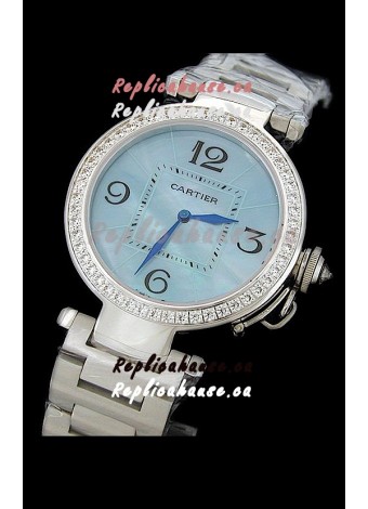 Cartier Pasha de Swiss Replica Automatic Watch in Light Blue Dial