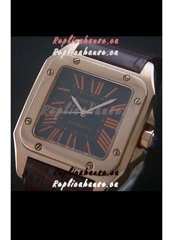 Cartier Santos 100 Swiss Replica Watch in Black Dial