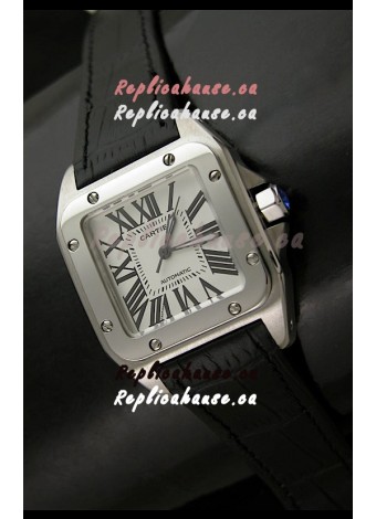 Cartier Santos in Swiss Replica Automatic Watch in Black Strap