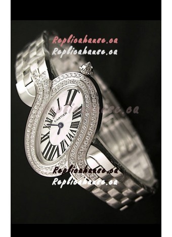 Delices De cartier Japanese Watch in Steel Strap and Diamonds Bezel