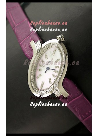 Delices De Cartier Ladies Replica Japanese Watch in Pink Leather Strap