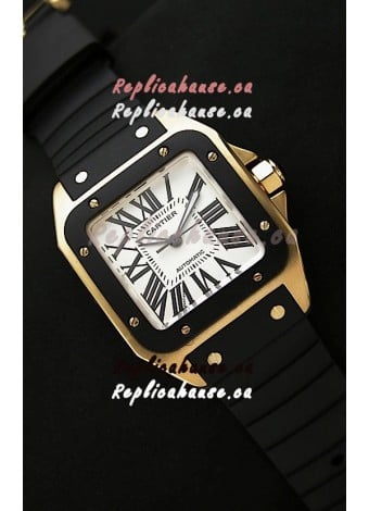 Cartier Santos 100 Swiss Replica Watch in Black Bezel