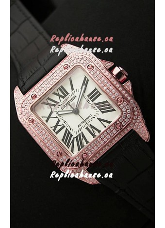 Cartier Santos 100 Swiss Automatic Replica Watch in Rose Gold