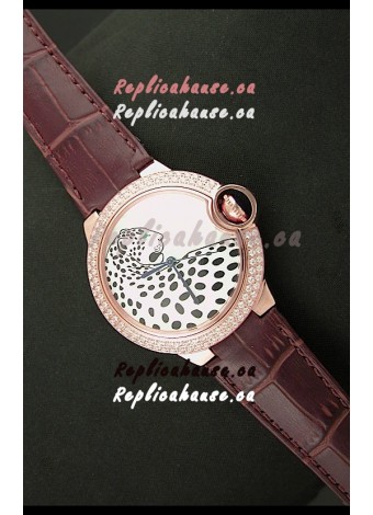 Ballon De Cartier Watch in Pink Gold Casing with Diamonds Bezel