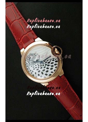 Ballon De Cartier Watch in Brown Leather Strap Leopard Dial