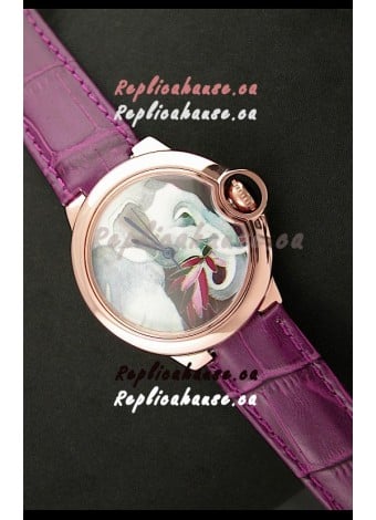 Ballon De Cartier Watch in Elephant Lacquered Dial and Pink Gold Casing
