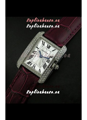 Cartier Louis Japanese Replica Ladies Diamond Watch in Brown Strap