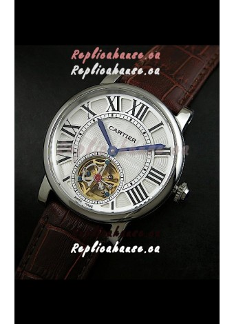 Cartier Ronde de Tourbillon Japanese Replica Watch in Brown Strap