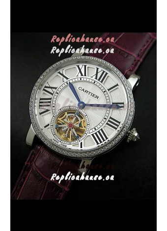 Cartier Ronde de Tourbillon Japanese Replica Watch in Diamond Bezel