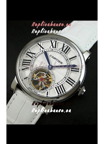 Cartier Ronde de Tourbillon Japanese Replica Watch in White Strap
