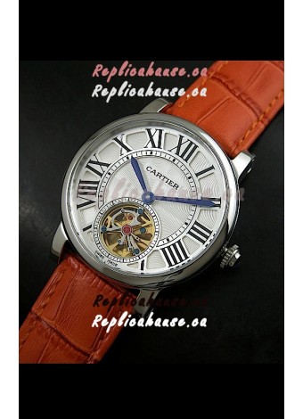 Cartier Ronde de Tourbillon Japanese Replica Watch in Brown Strap
