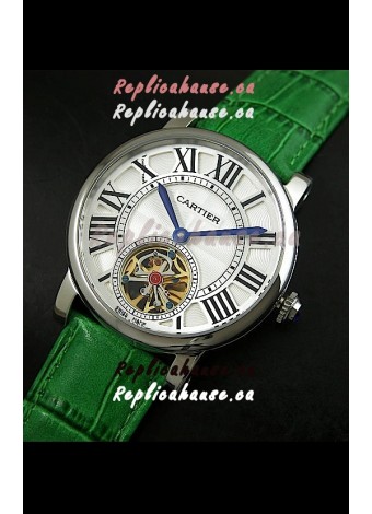 Cartier Ronde de Tourbillon Japanese Replica Watch in Green Strap