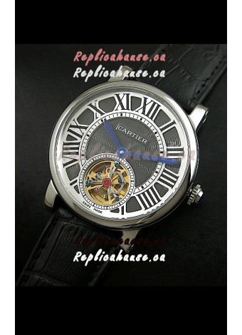 Cartier Ronde de Tourbillon Japanese Replica Watch in Black Dial