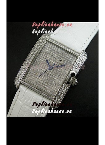 Cartier Tank Anglaise Ladies Replica Watch in Steel/White Strap