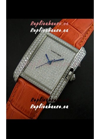 Cartier Tank Anglaise Ladies Replica Watch in Steel/Brown Strap