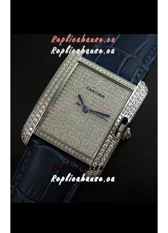 Cartier Tank Anglaise Ladies Replica Watch in Steel/Purple Strap