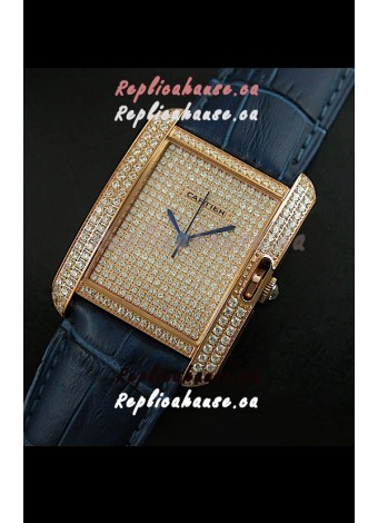 Cartier Tank Anglaise Ladies Replica Watch in Gold Case/Purple Strap