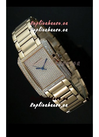 Cartier Tank Anglaise Ladies Replica Watch in Yellow Gold Case/Strap