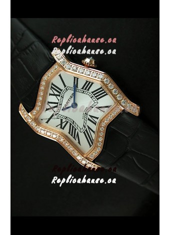 Cartier Tank Folle Ladies Replica Watch in Yellow Gold Case/Black Strap
