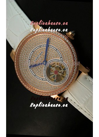 Ronde De Cartier Tourbillon Replica Watch Pink Gold Case - White Strap
