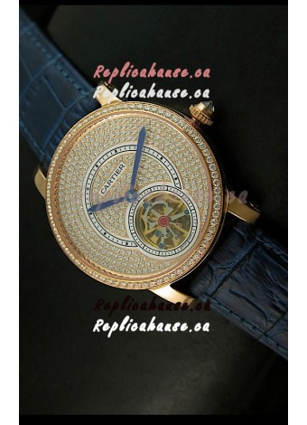 Ronde De Cartier Tourbillon Replica Watch Pink Gold Case - Purple Strap