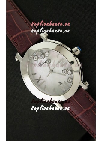 Chopard Happy Sport Ladies Japanese Replica Watch in Brown Strap