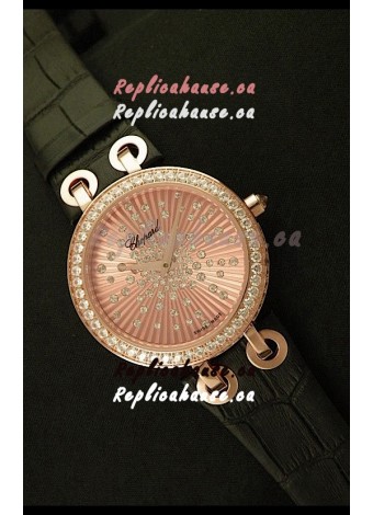 Chopard Xtravaganza Ladies Ladies Japanese Replica Rose Gold Watch in Gold Dial 