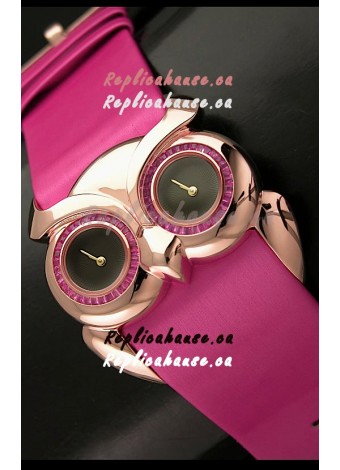 Chopard Animal World Ladies Owl Black Dial Watch in Pink Strap