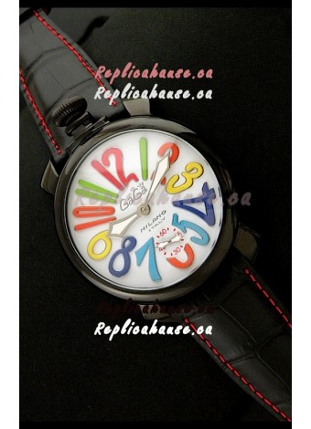 Gaga Milano Italy Japanese Replica PVD Watch in Black Leather Strap