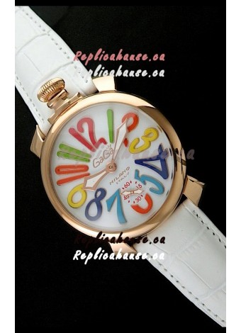 Gaga Milano Italy Japanese Replica Rose Gold Watch in White Dial