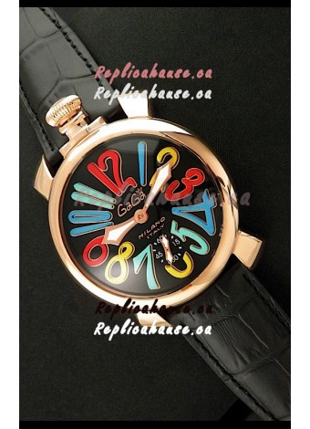 Gaga Milano Italy Japanese Replica Rose Gold Watch in Multi Colour Arabic Markers