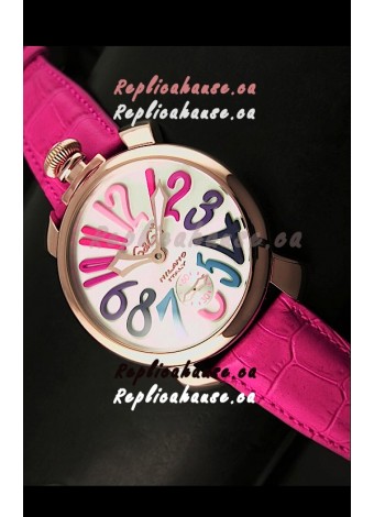 GaGa Milano Japanese Handwind Movement in Pink Strap - Pink Gold Casing