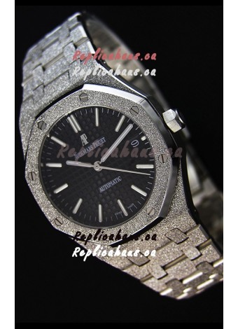 Audemars Piguet Royal Oak Frosted Self-Winding White Gold Black Dial 1:1 Mirror Replica Watch 