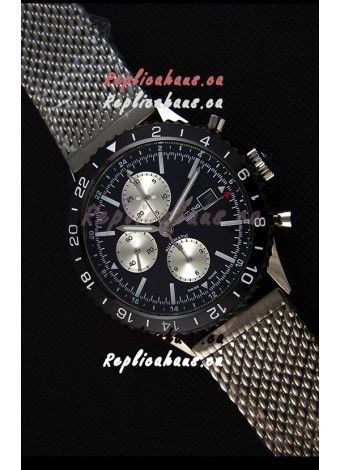 Breitling Chronoliner Steel-Black Mesh Strap in Black Dial Swiss Replica Watch 