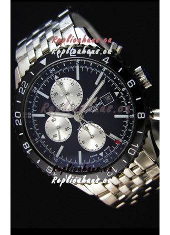 Breitling Chronoliner Steel-Black Steel Strap in Black Dial Swiss Replica Watch 