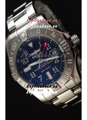 Breitling Avenger II GMT Swiss Replica Watch in Black Dial Steel Strap 1:1 Mirror Replica Version