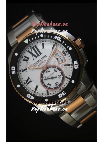 Calibre De Cartier Watch 42MM Black Dial Two Tone Case White Dial - 1:1 Mirror Replica Watch
